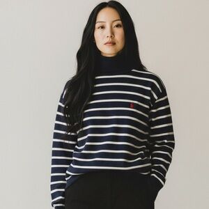 Polo Sport Striped Navy and White Cotton Relaxed Fit Turtleneck size xlg